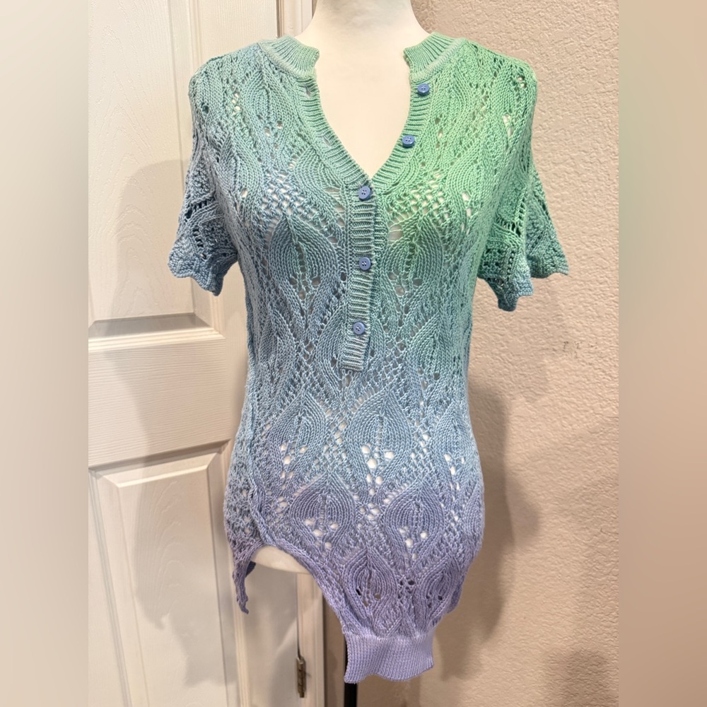 THE ATTICO Mermaid Ombre Knit Dress Open Weave Cotton Blue Green - Beach - IT 40